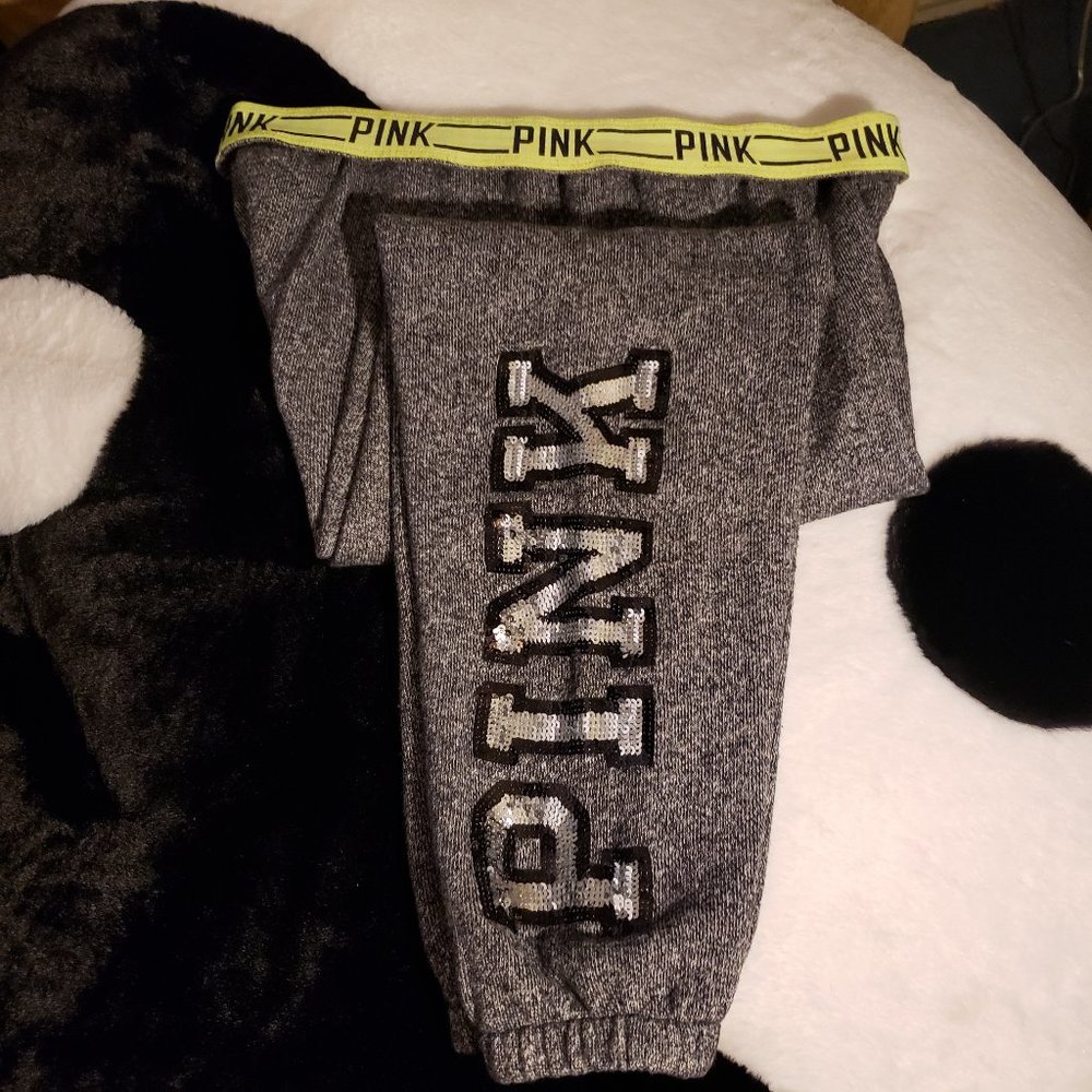 PINK Joggers with Foldover Waist Band and Bling on Sides